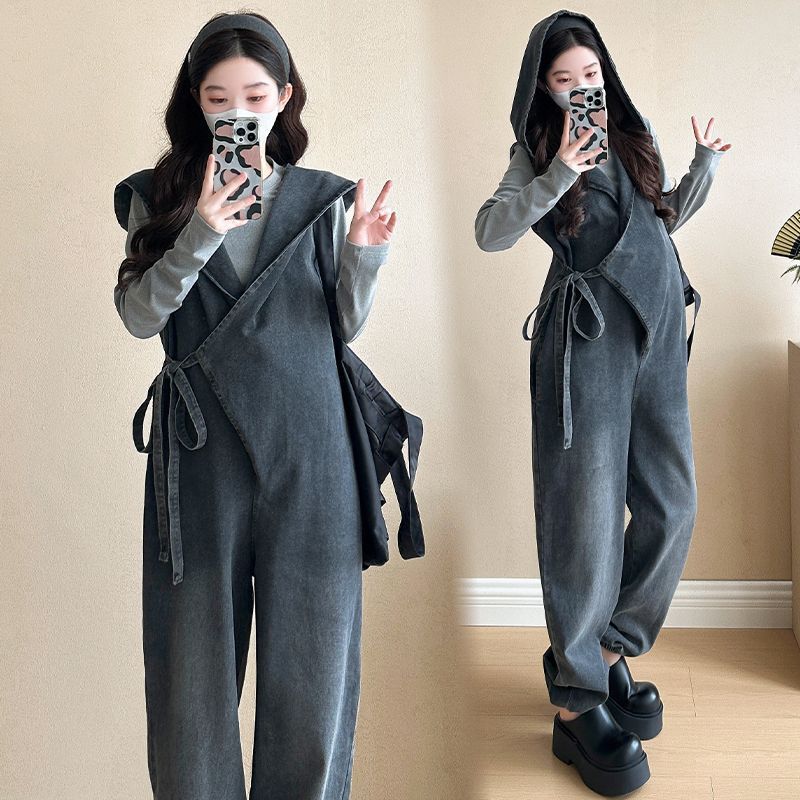 Unmun Maternity Suit Overalls Autumn and Winter Jeans Autum New Style 2025 Spring & Fall Fashionable and Wide