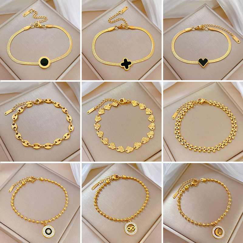 [full-body titanium steel] dongdaemun personalized roman watch chain round bead furnace gold bracelet female internet celebrity retro girlfriends