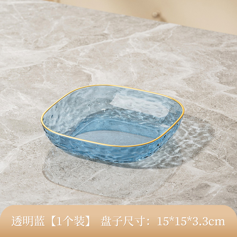 水波模様のフルーツプレート、リビングルームのコーヒーテーブル用、軽食やスナックプレート、透明で金縁の高級感のある大容量キャンディプレート、軽やかな高級感|undefined