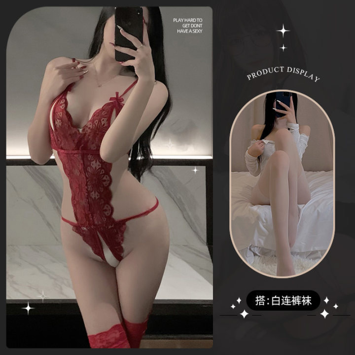레드 [레이스 점프 수트] + 화이트 팬티 스타킹