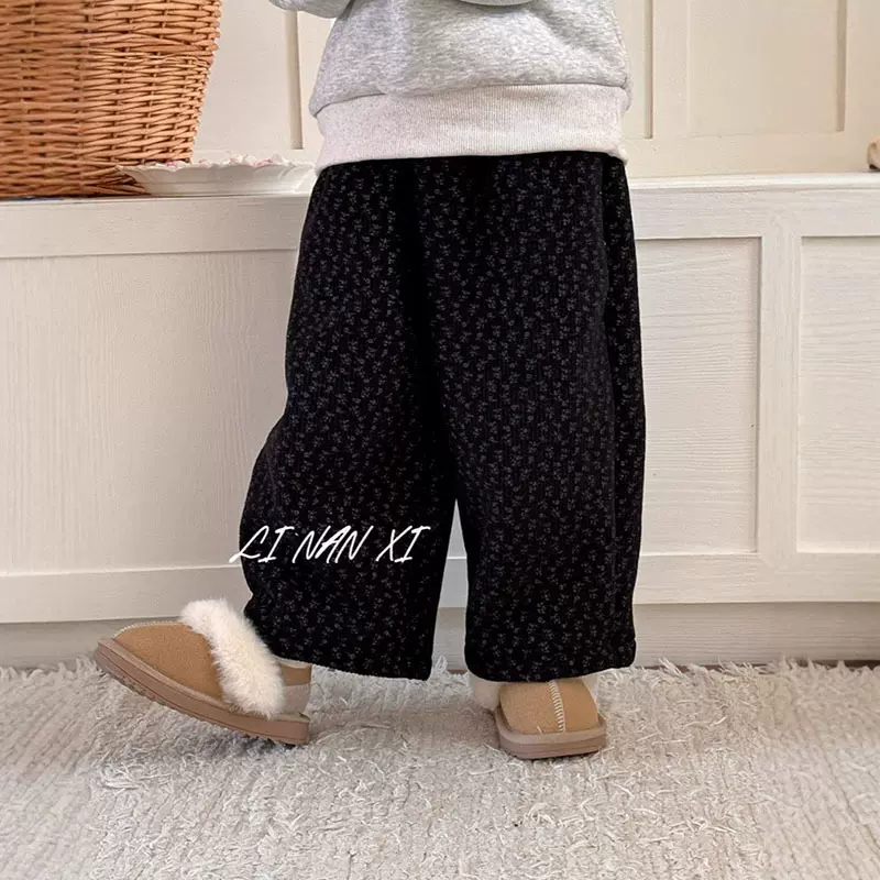 儿童加绒裤韩版男女童宝宝印花条绒一体绒保暖休闲裤阔腿裤82392