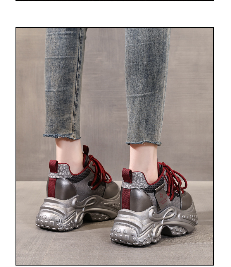 Giày sneaker nữ chunky đế dày tăng chiều cao 11cm phong cách thể thao — Angola Đỏ chi tiết 13