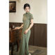 Ai Qi Embroidered Vertical Strip Artistic Cotton Linen Full Opening Long Short-sleeved Cheongsam 2025 Summer New National Style Chinese Cheongsam