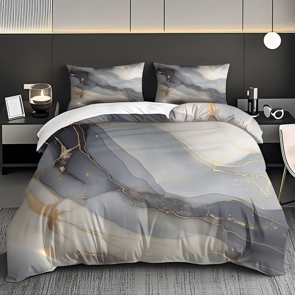 Transfronterizo tibetano azul oro mármol textura suave molienda impresión digital kit de colcha de tela se puede diseñar