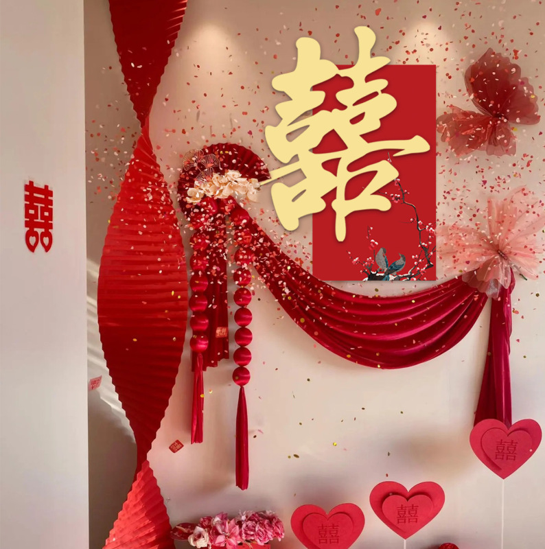 結婚式の部屋の装飾セット結婚式の装飾男性と女性のベッドサイド寝室の背景壁結婚式の吊り布長いストリップハッピーワードラテアート|undefined