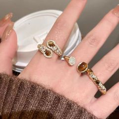 メイラード蛇形虎目石合金リング 女性用 ユニークなデザイン レトロ 高級感 ライトラグジュアリー 調整可能 人差し指リング