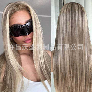AshBlonde European and American wig 613Blondehighlight highlight wig female human hair wig AshBlonde European and American wig 613Blondehighlight highlight wig female human hair wig