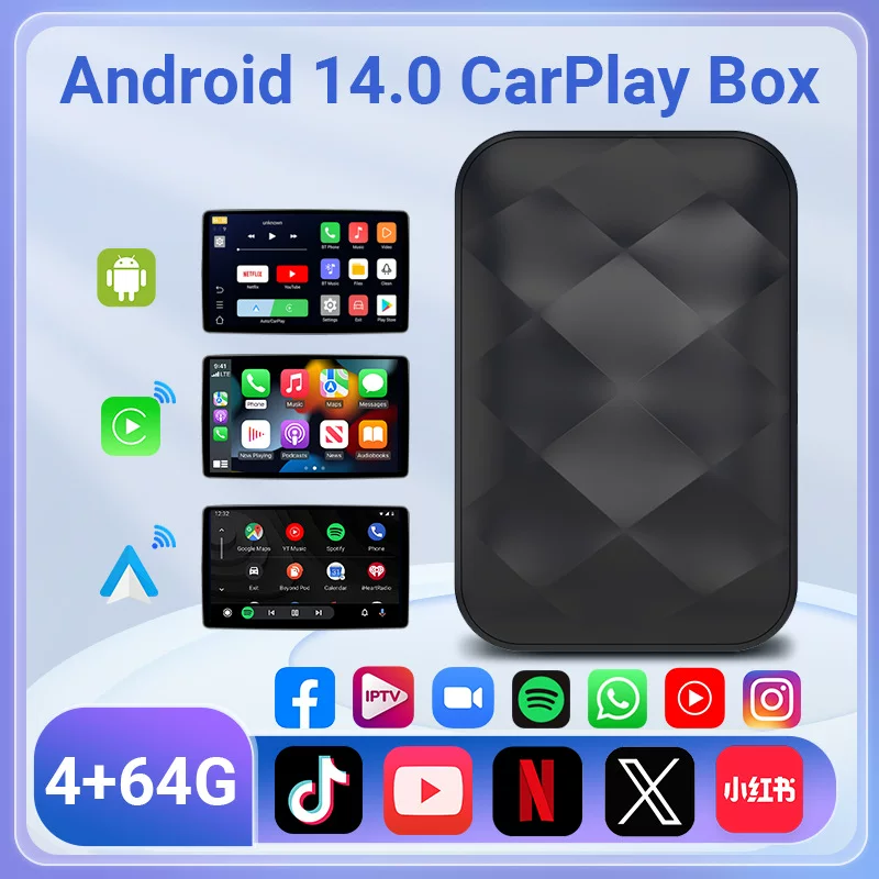 Кросс-борт горячая продажа 4+64 Android 14 беспроводной CarPlay умная коробка Android Auto автомобильная машина взаим connection