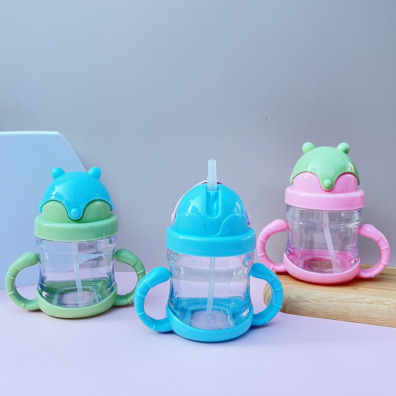 Taza con pajita para niños Pp de jardín de infantes más vendida, botella de agua transparente de plástico de una capa, taza con pajita creativa