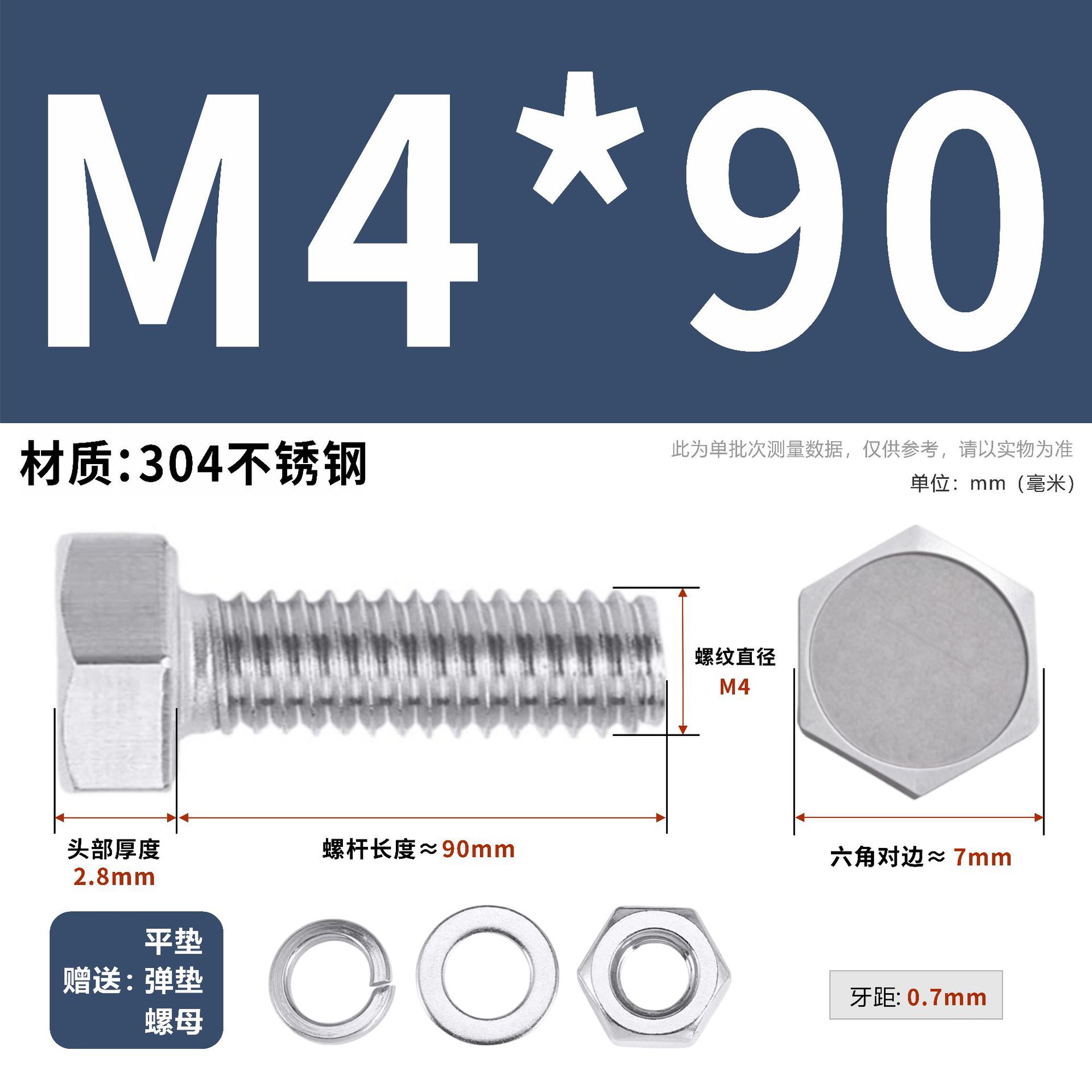 304 acero inoxidable tuerca perno hexagonal conjunto de accesorios de almohadilla de resorte M3M4M5M6M12 image 42
