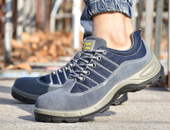 Wholesale all-season cowhide breathable men's anti-stamping and anti-piercing PU injection soles protective work shoes for women, lightweight, wear-resistant, and safety shoes