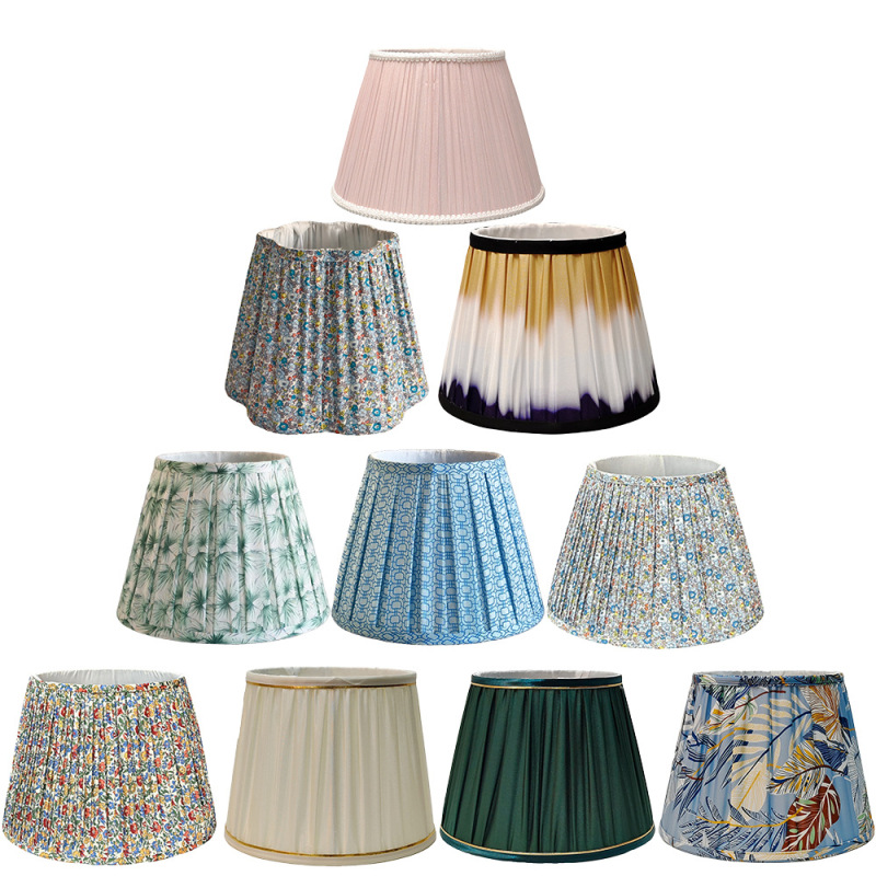 Foreign Trade Export Table Lamps, Chandeliers, Universal Printed Fabric Handmade Pleated Irregular Pattern Lampshades, Crystal Ceramic Lamp Accessories