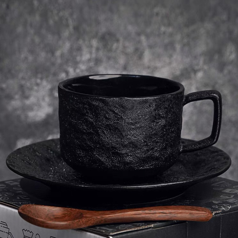 Matte Rock Pattern High Value Ceramic Coffee Cup And Saucer Set With Spoon Afternoon Tea Storage Rack Retro Home Gift Box_voghion.com
