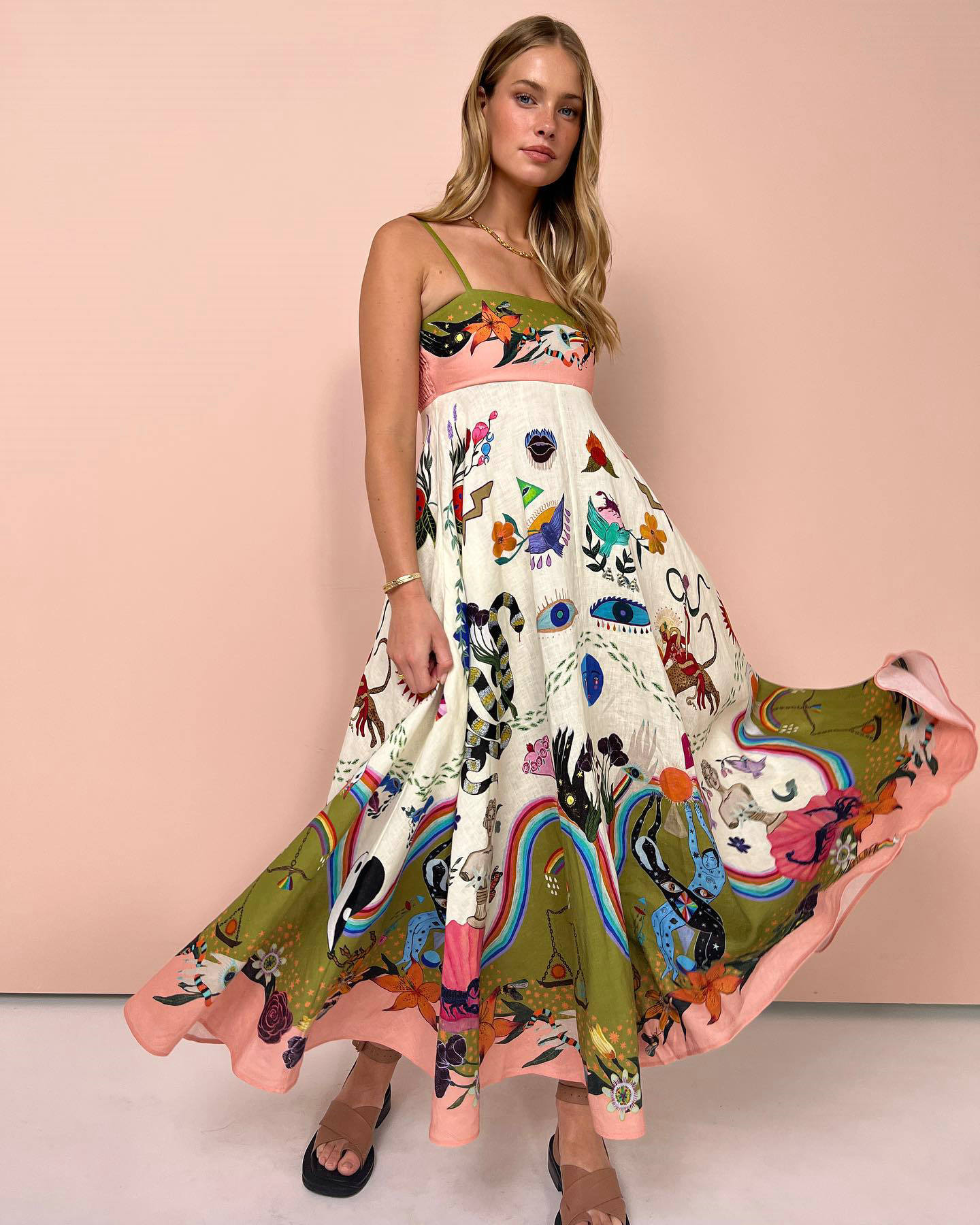 Holiday, Daily Occasion Strap Neckline Regular Fit Fit Type Wholesale Women's Streetwear Printing Graffiti Holiday Daily Strap Sleeveless Swing Dress