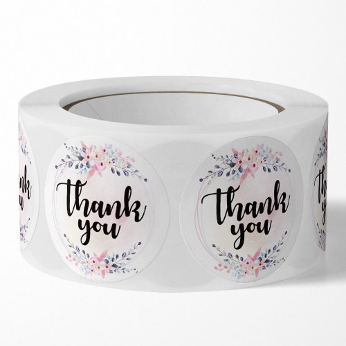 Amazon round roll floral thank you stickers wedding decoration stickers holiday handmade sealing stickers