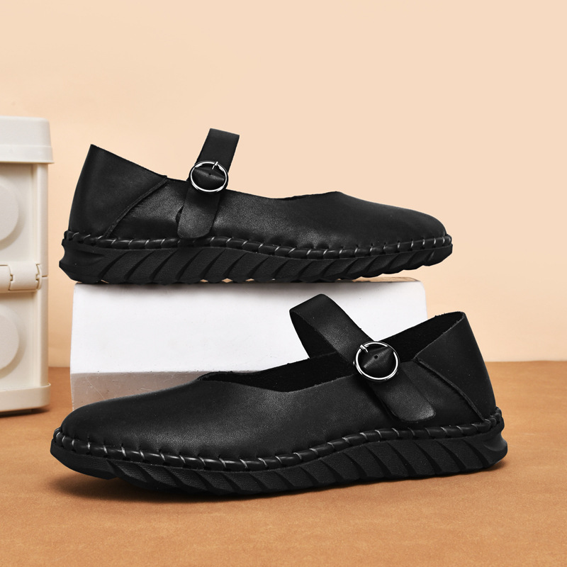 Cross-border Foreign Trade Large-size Classic Women's New Handmade Ladies' Shoes, Mary Jane Flats, Flat Leather Shoes_vogvips.com