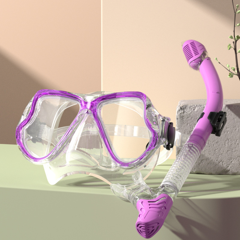 보라색 투명 마스크 + 마우스피스 및 스노클 일체형 [완전 건식]