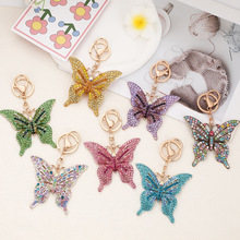 ins特色蝴蝶镶钻钥匙扣 时尚设计感包包挂件车载金属钥匙扣可批发