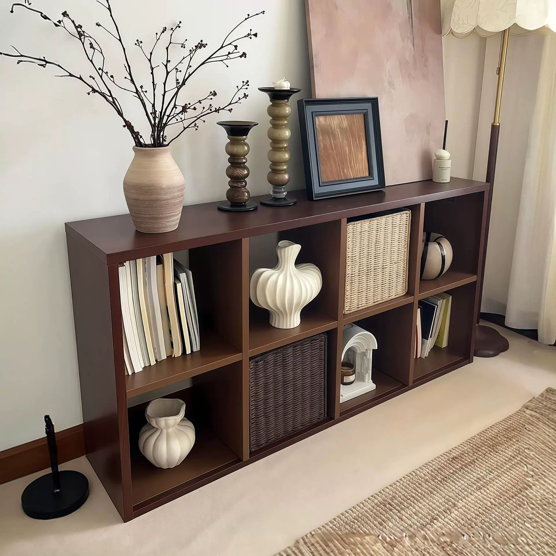 中古格子书柜落地置物架家用书架客厅自由组合多层储物收纳矮柜子