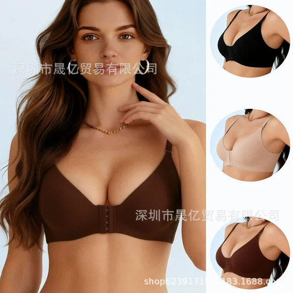 European and American Cross-Border Women's Anti-Shock Anti-Sagging Front-Clasp Beautiful Back Push-Up Bra, Seamless and Wireless