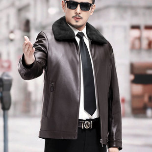 Middle-aged men's Haining Leather coat dad wear disassembly liner leather coat fur loose mink fur collar fashion