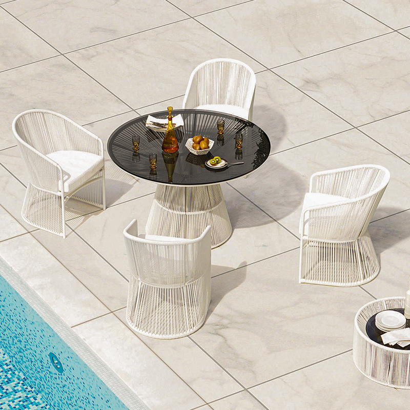 Mesa y silla al aire libre patio balcón protector solar impermeable ocio al aire libre silla de caña jardín mesa y silla nórdica combinación image 13