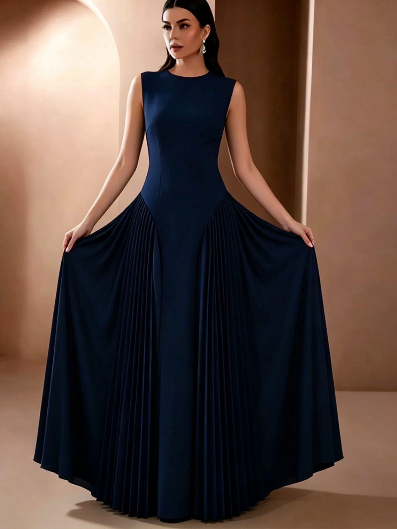 931W Europa y Estados Unidos plegado transfronterizo nuevo vestido largo blanco sexy elegante fiesta de bodas vestido de dama de honor sin mangas