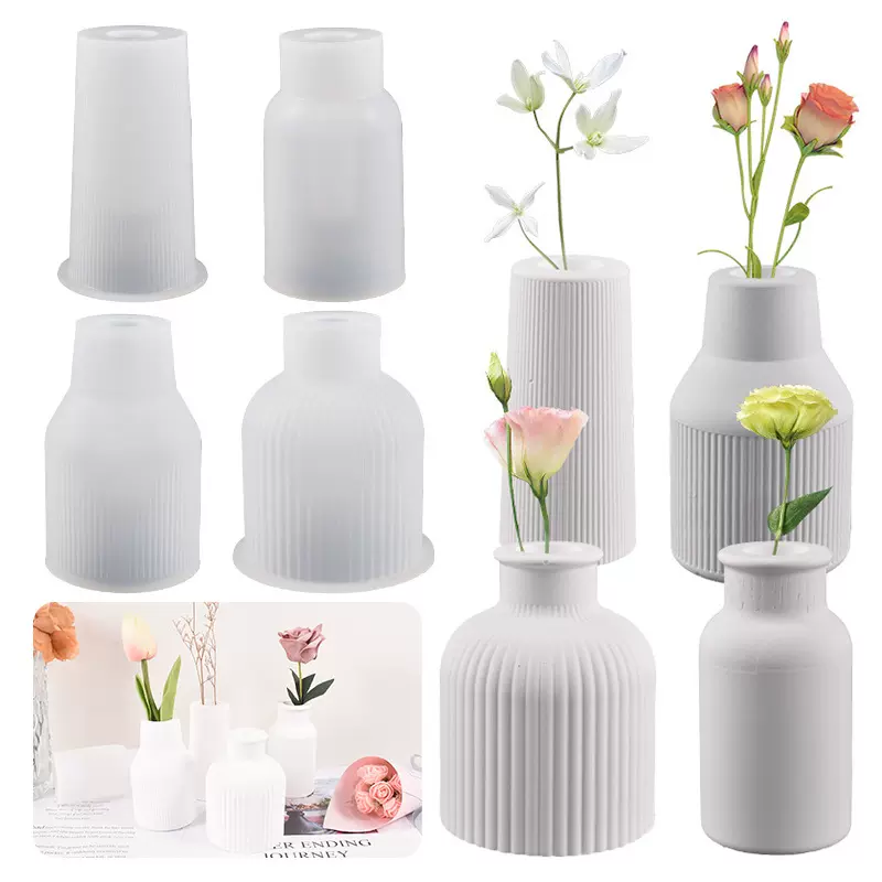 纵博DIY水晶滴胶模具立体条纹圆形镜面diy石膏花瓶硅胶模具