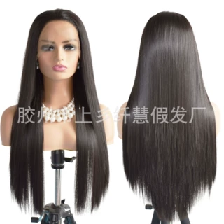 手钩假发前蕾丝化纤头套黑茶色女长直发哑光高温丝发套厂家批发