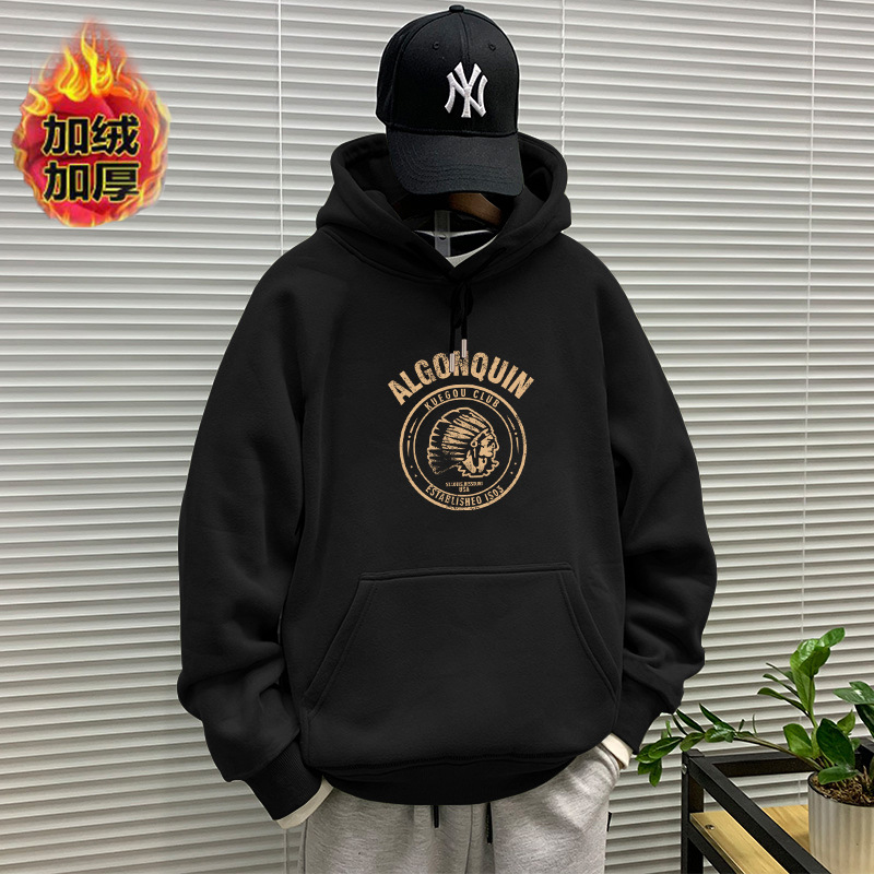 Primavera y otoño pesado suéter con capucha de los hombres marca moda invierno Top HOODIE más terciopelo abrigo americano pareja pullover