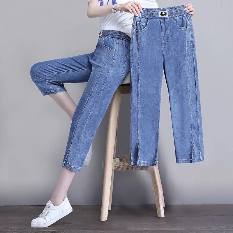 Tencel Jeans Women's Summer Thin 2025 New Large Size Women's Eight-Point Ice Silk Pants Three-Quarter Pants