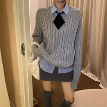 UNMUN英伦学院风套装秋冬女韩版毛衣慵懒风针织上衣衬衫短裙甜酷j