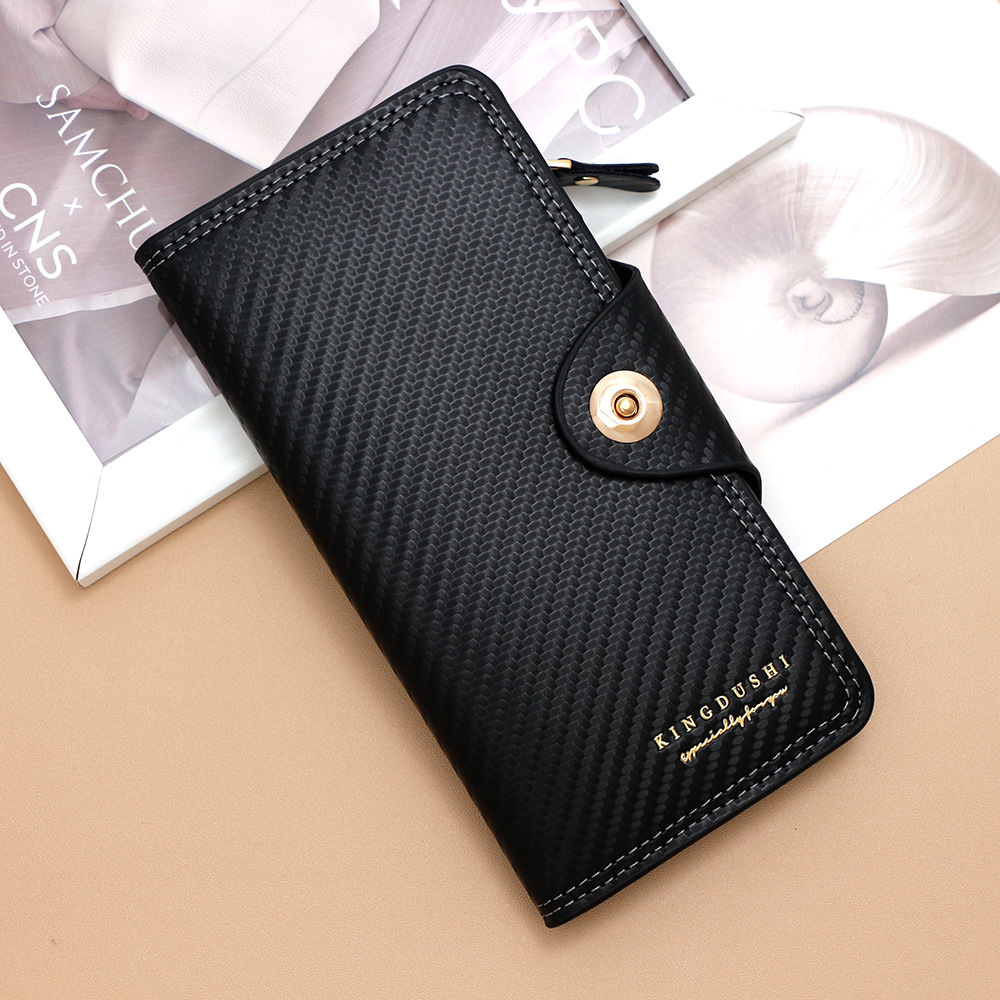 Cartera larga de fibra de carbono para hombres y mujeres con bisagra de cremallera lateral bolso de mano bolso de tarjeta multi-posición botón magnético bolso de dólar