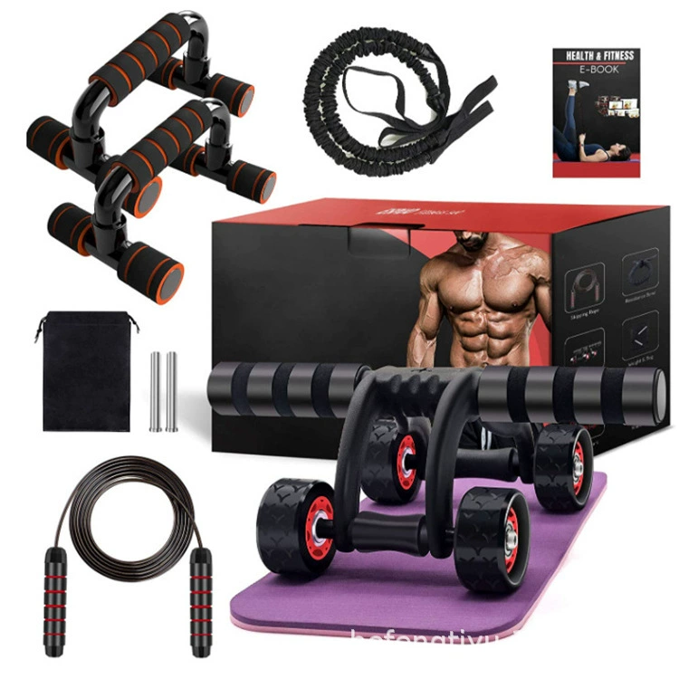 Четырехколесное брюшное колесо AB I-образный кронштейн для отжимания, скакалка, вспомогательный костюм с натяжным тросом, тренажер для мышц живота