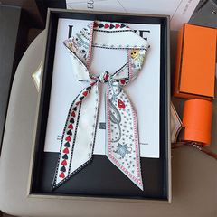 New Tarot Card Print Striped Simulated Silk Bag Handle Scarf Slim Narrow Small Silk Band Scarf for Women with Small Floating Ribbons