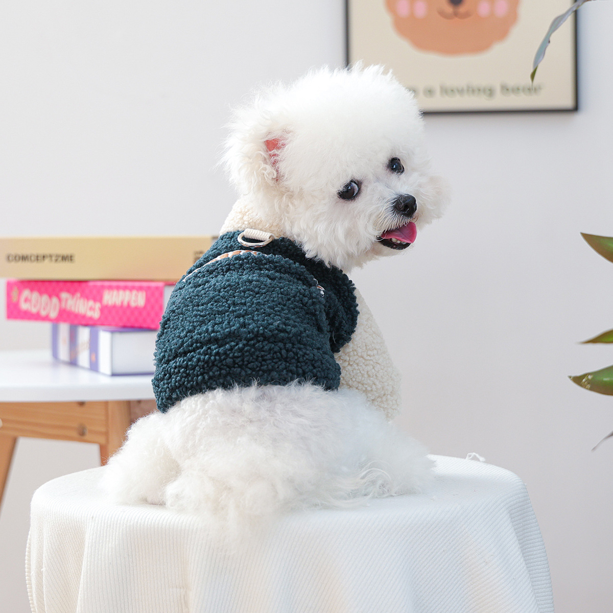 Ropa de mascotas otoño e invierno nuevo cálido forro de lana estilo coreano suéter cálido color frío-resistente Cordero polar tracción suéter