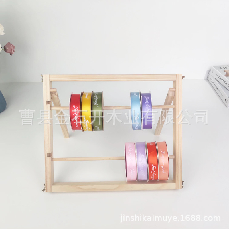 Estante de exhibición de almacenamiento de cinta de madera nueva lana tejida de madera maciza estante de almacenamiento tienda de flores tienda de pasteles estante de cinta en stock