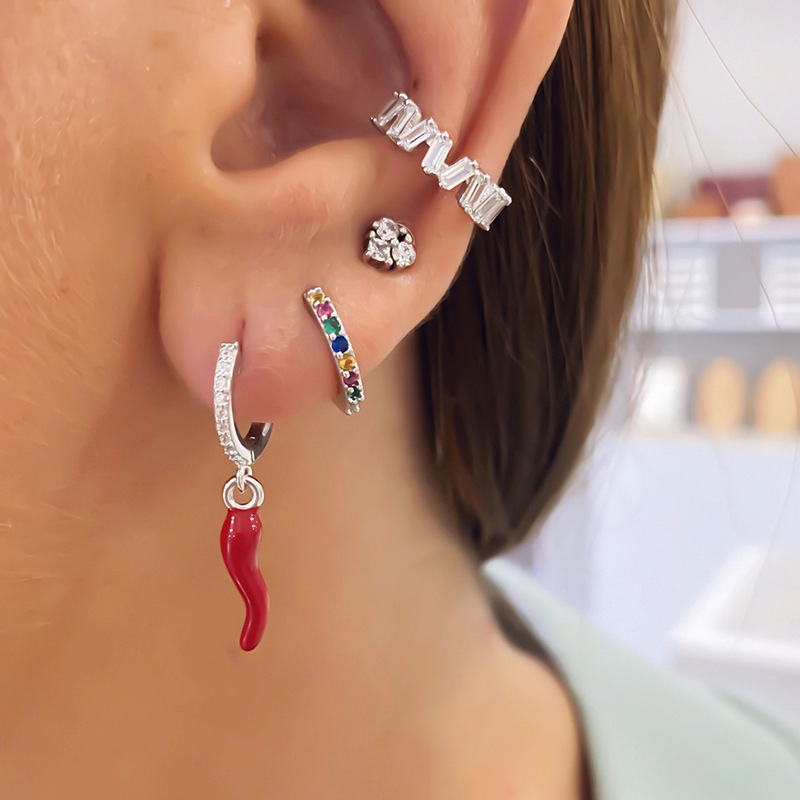 Electroplating Gold Plating Process 1 Pair 18K Gold Plated 925 Sterling Silver Zircon 925 Sterling Silver Earrings Chili Drop Earrings