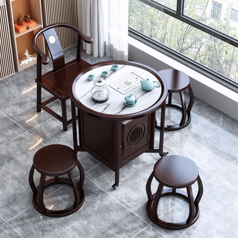 Mesa de té de madera sólida de balcón, mesa de té cuadrada, mesa de té redonda, mesa de té doméstica pequeña, un conjunto completo de mesas de té.