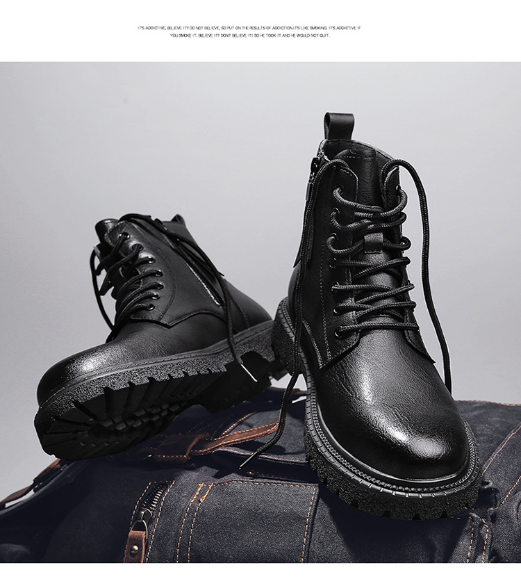 Men's Leather Motorcycle Boots With Warm Plush Lining For Autumn_voghion.com