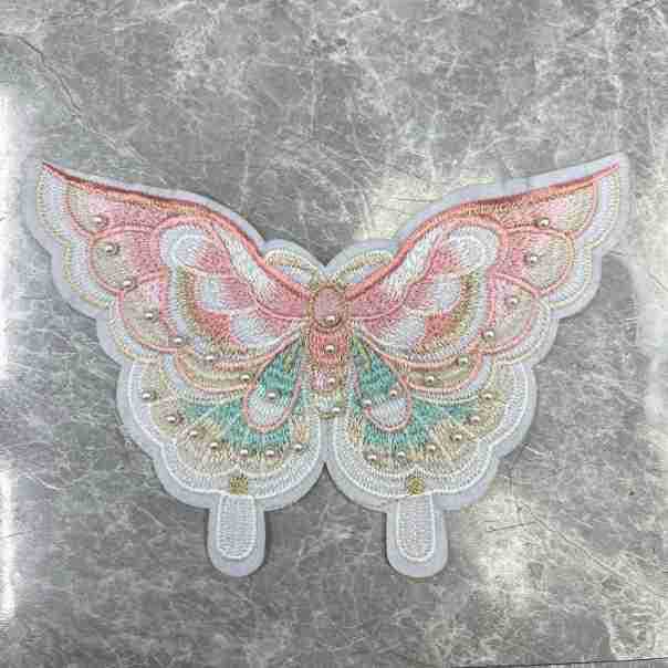 锦泽刺绣国风蝴蝶钉珠现货汉服配饰女装布贴章平绣卡通动物补丁贴