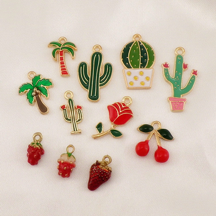 Enamel, Plating Design 10 PCS/Package 15 * 20mm Alloy Cactus Cherry Strawberry Pendant
