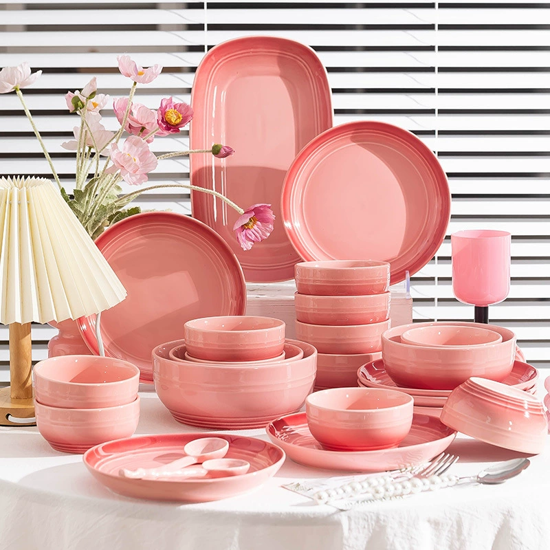 Cute fresh fuchsia set, ceramic tableware, gift box