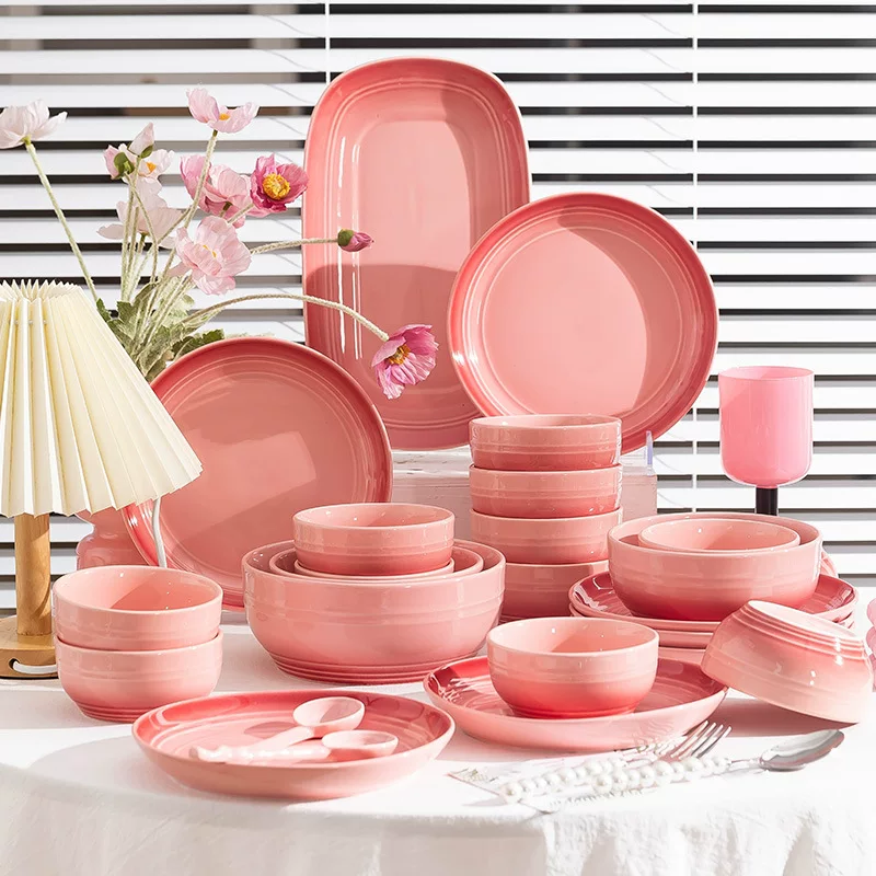 Cute fresh fuchsia set, ceramic tableware, gift box