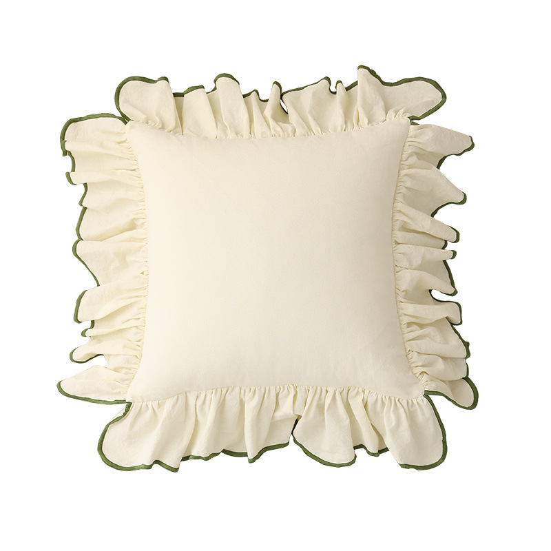 Contrast color cotton fungus wide edge pillowcase-rice white