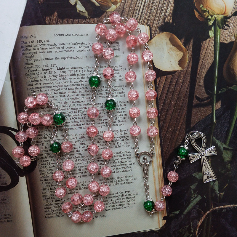 Rosenkranz Kette Mit Roten Glaskugeln Für Damen Und Herren_voghion.com