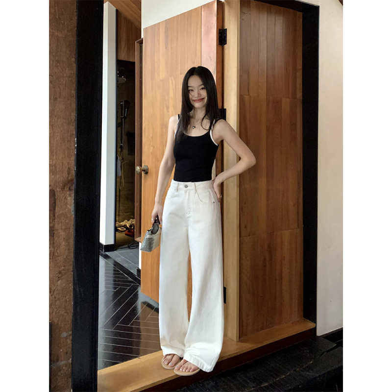 Small Narrow 2025 Spring White Wide Leg Jeans Women's New High Waist Slimming Straight Dummy Pants