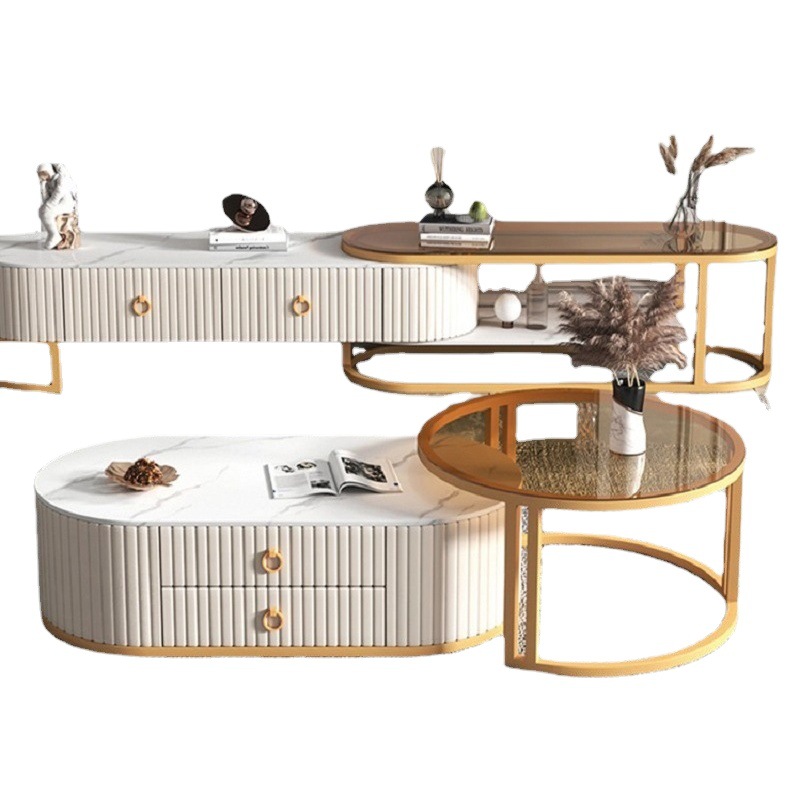 Mesa de café sala de estar hogar Luz de lujo moderna mesa de té de vidrio redondo pequeño apartamento italiano roca simple combinación pequeña mesa