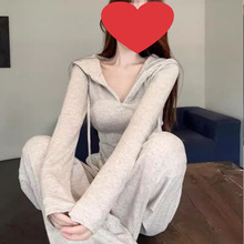 跨境运动休闲两件套连帽卫衣外套女装春季阔腿裤长裤2025新款时尚