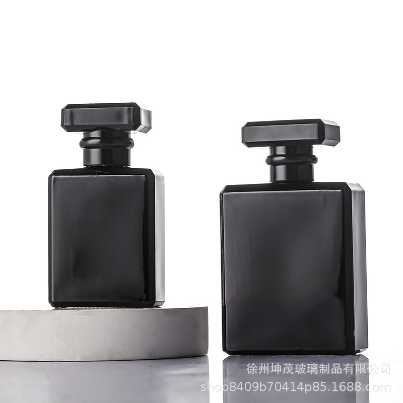 厂家批发哑光黑色玻璃香水瓶方形按压喷雾瓶高级香水瓶化妆品空瓶